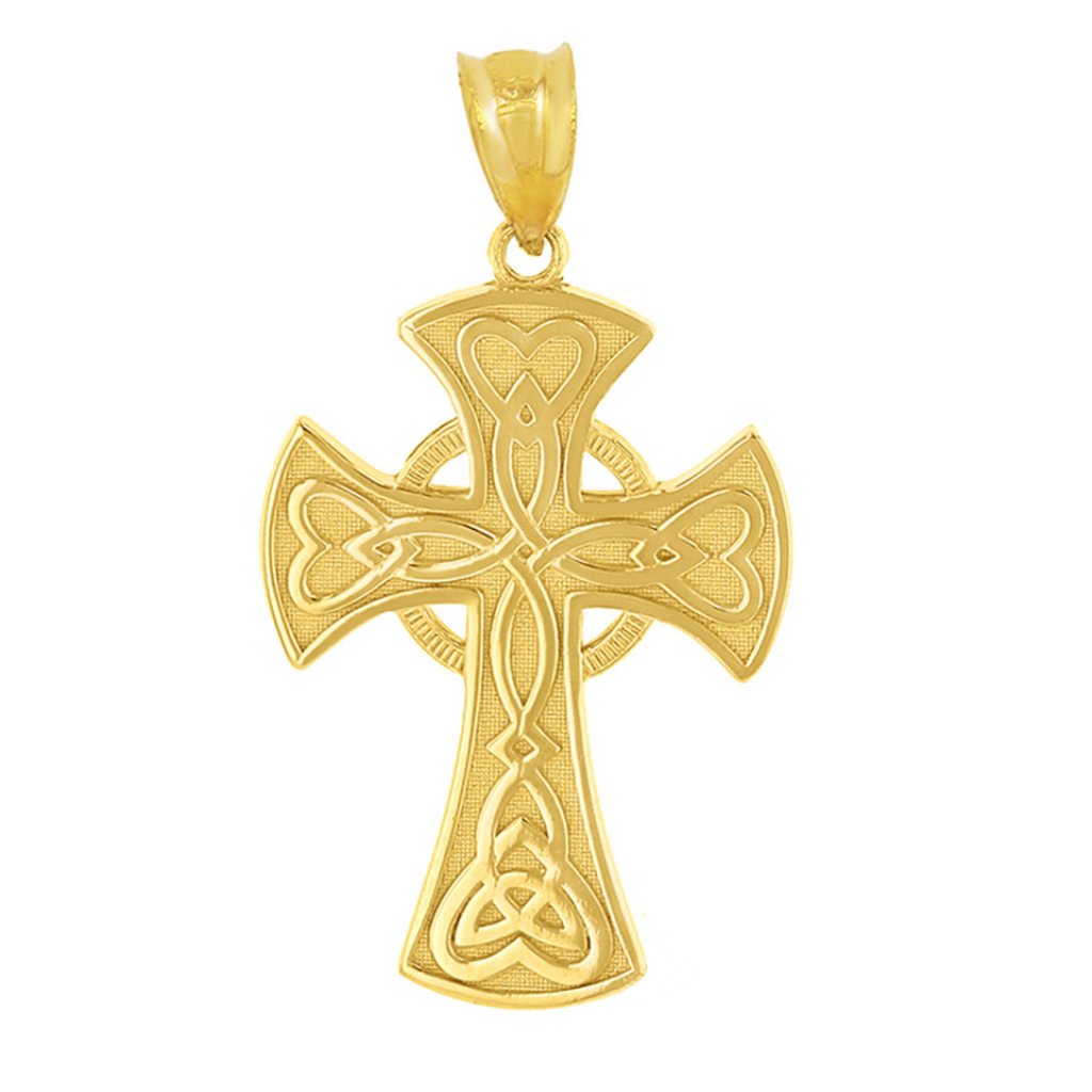 10k Solid Gold Celtic Knot Halo Cross Woven Hearts Pendant - Yellow Rose White 258$